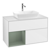 V&B Meuble sous lavabo Finion 100, éclairage mural, blanc brillant, laqué