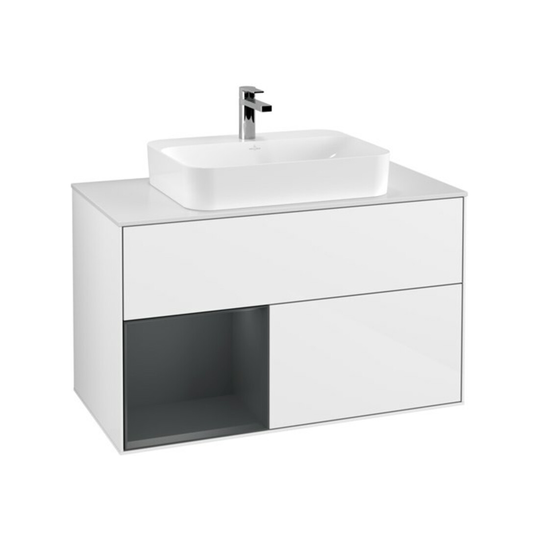 V&B Meuble sous lavabo Finion 100, éclairage mural, blanc brillant, laqué