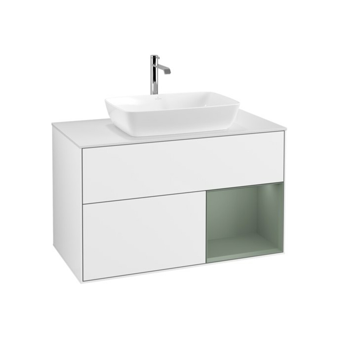 V&B Meuble sous lavabo Finion 100, éclairage mural, blanc brillant, laqué