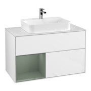 V&B Meuble sous lavabo Finion 100, éclairage mural, blanc brillant, laqué blanc-1