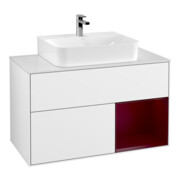 V&B Meuble sous-lavabo Finion 100, éclairage mural, blanc brillant, réglette droite Peo, laque blanc brillant