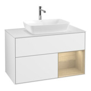 V&B Meuble sous lavabo Finion 100, éclairage mural, blanc brillant, régulateur Oa ven, laqué blanc