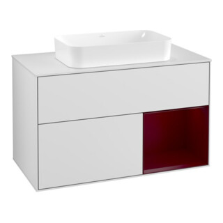 V&B Meuble sous lavabo Finion 100, éclairage mural, blanc brillant, tiroir droit, blanc laqué