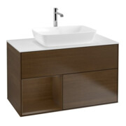 V&B Meuble sous-lavabo Finion 100, éclairage mural, blanc, chêne naturel, chêne naturel