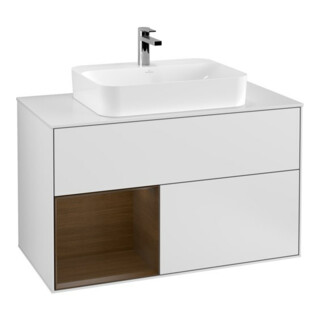 V&B Meuble sous lavabo Finion 100, éclairage mural, blanc, gauche, blanc mat Lac