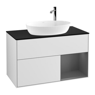 V&B Meuble sous lavabo Finion 100, éclairage mural, blanc laqué