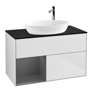 V&B Meuble sous-lavabo Finion 100, éclairage mural, blanc laqué
