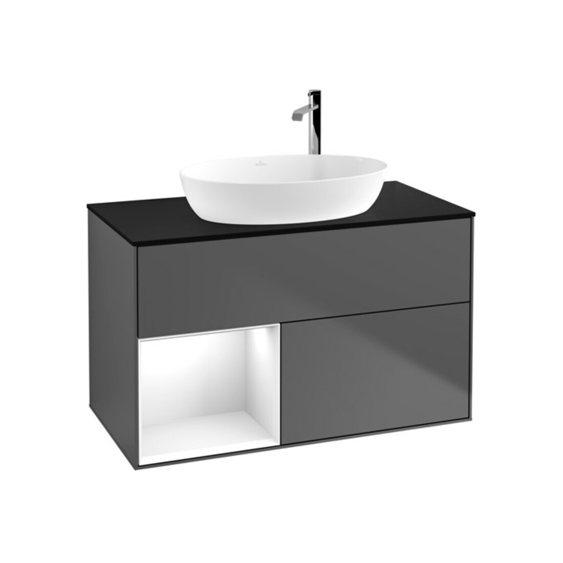 V&B Meuble sous lavabo Finion 100, éclairage mural, blanc laqué, anthracite m