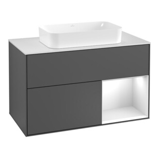 V&B Meuble sous lavabo Finion 100, éclairage mural, blanc laqué, gris laqué
