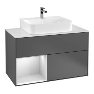 V&B Meuble sous lavabo Finion 100, éclairage mural, blanc mat, anthracite