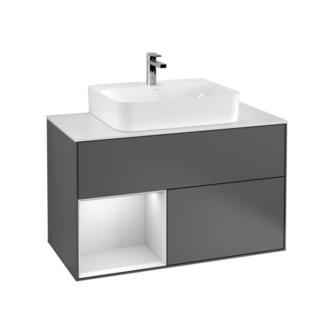 V&B Meuble sous lavabo Finion 100, éclairage mural, blanc mat, anthracite