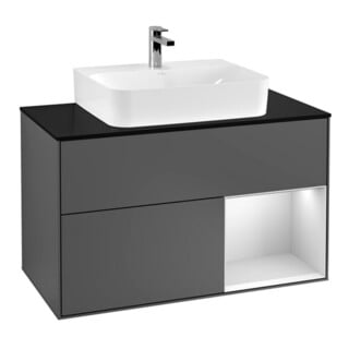 V&B Meuble sous-lavabo Finion 100, éclairage mural, blanc mat, anthracite