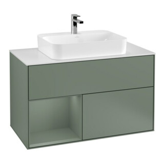 V&B Meuble sous lavabo Finion 100, éclairage mural, blanc mat, chêne huilé mat laqué