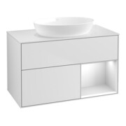 V&B Meuble sous-lavabo Finion 100, éclairage mural, blanc mat, étagère blanc mat laqué