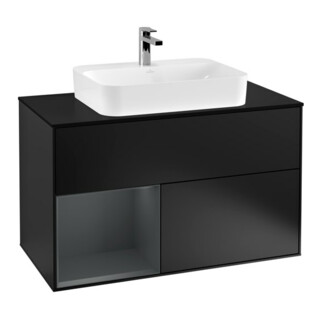 V&B Meuble sous lavabo Finion 100, éclairage mural, blanc mat, gris clair mat, bleu mat