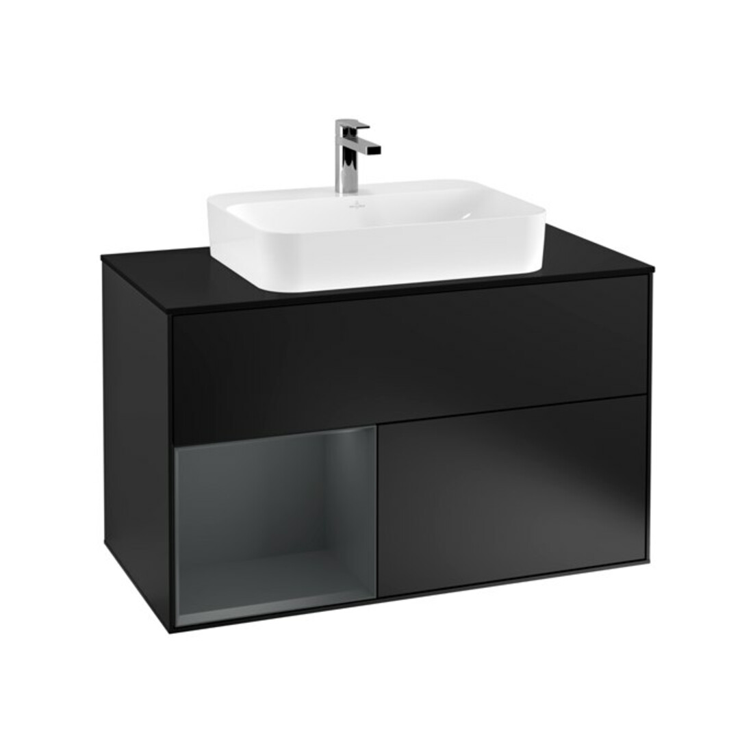 V&B Meuble sous lavabo Finion 100, éclairage mural, blanc mat, gris clair mat, bleu mat
