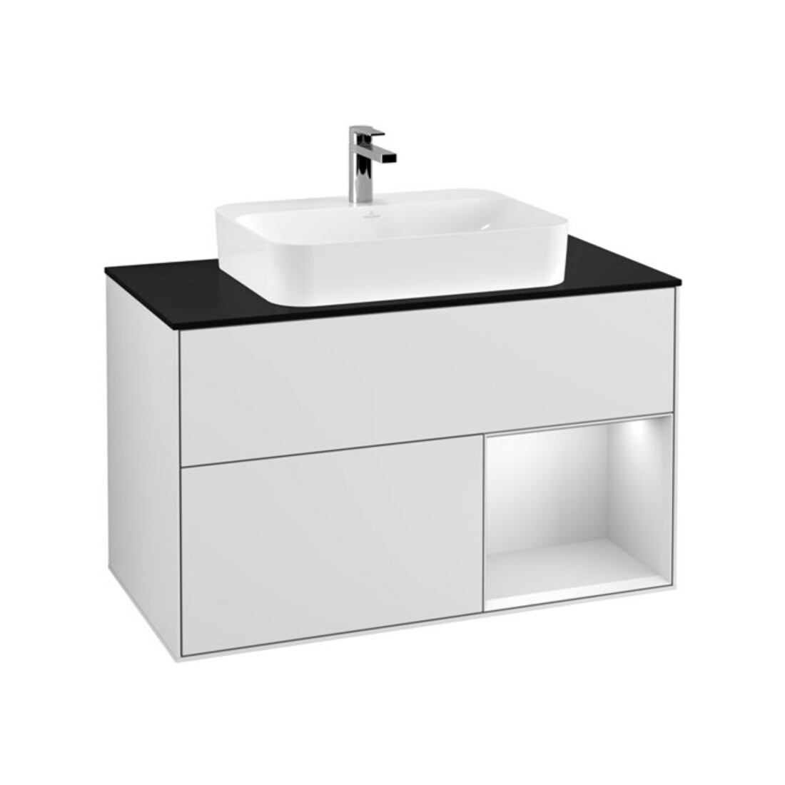 V&B Meuble sous-lavabo Finion 100, éclairage mural, blanc mat laqué