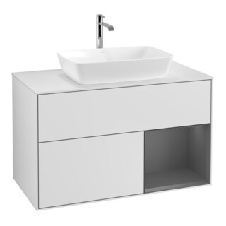 V&B Meuble sous lavabo Finion 100, éclairage mural, blanc mat laqué