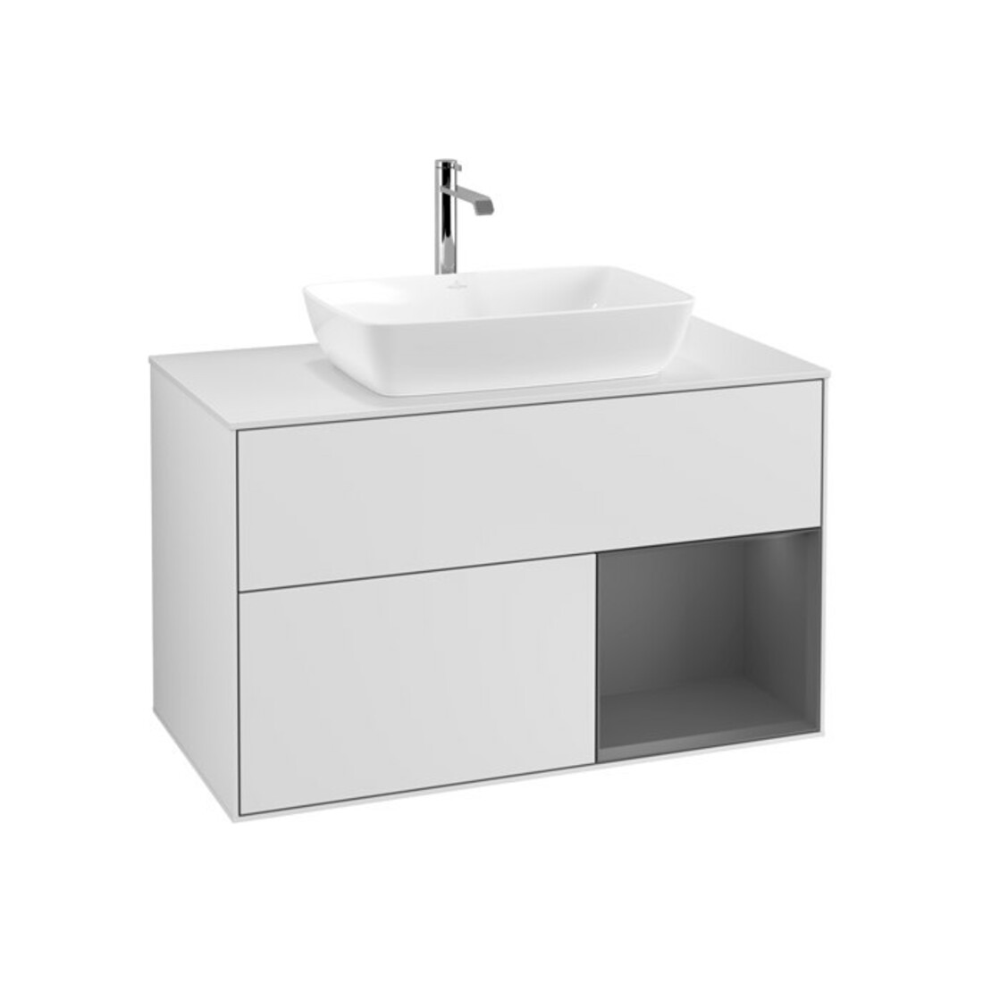 V&B Meuble sous lavabo Finion 100, éclairage mural, blanc mat laqué