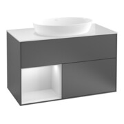 V&B Meuble sous lavabo Finion 100, éclairage mural, blanc mat laqué