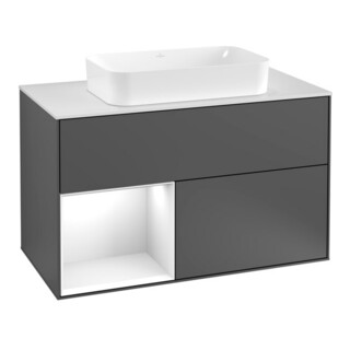 V&B Meuble sous lavabo Finion 100, éclairage mural, blanc mat, laqué, anthracite m