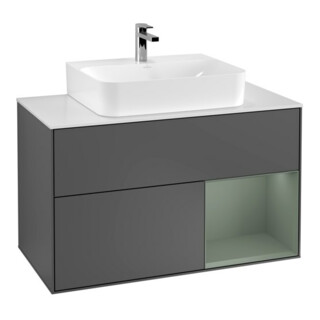 V&B Meuble sous lavabo Finion 100, éclairage mural, blanc mat, laque anthracite mat