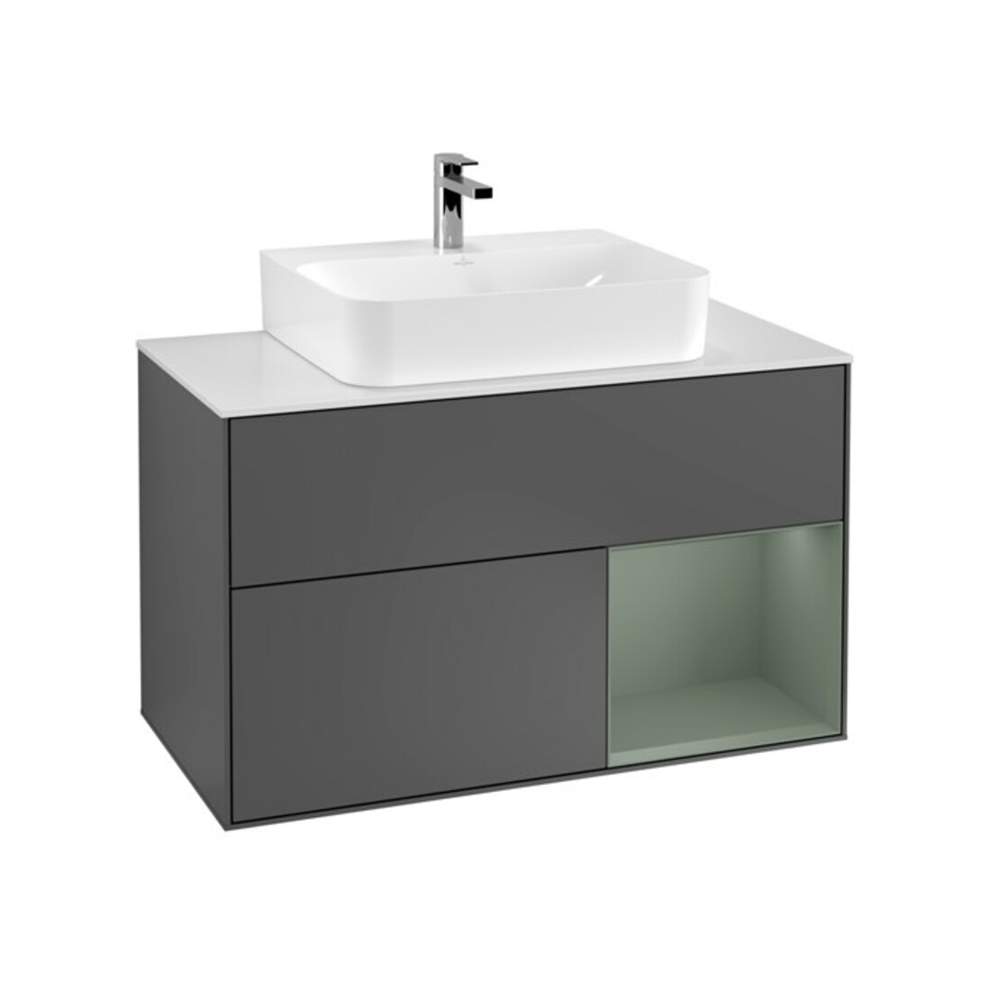 V&B Meuble sous lavabo Finion 100, éclairage mural, blanc mat, laque anthracite mat