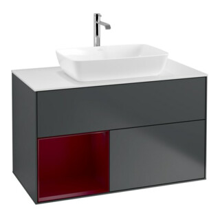V&B Meuble sous lavabo Finion 100, éclairage mural, blanc mat, laqué, avec miroir blanc mat laqué