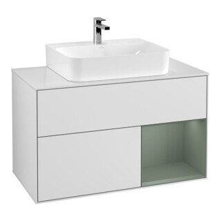 V&B Meuble sous lavabo Finion 100, éclairage mural, blanc mat, laqué blanc