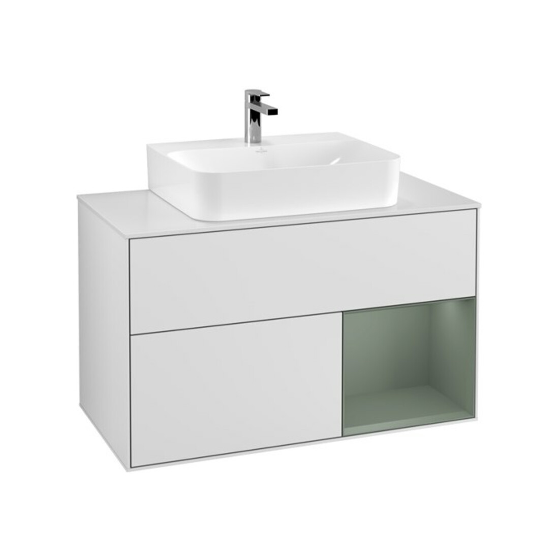 V&B Meuble sous lavabo Finion 100, éclairage mural, blanc mat, laqué blanc