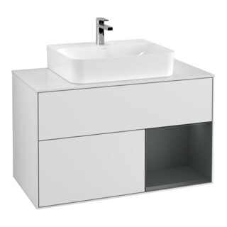 V&B Meuble sous lavabo Finion 100, éclairage mural, blanc mat, laqué blanc