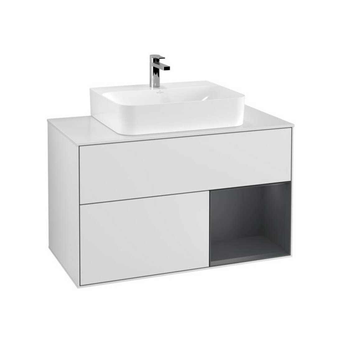 V&B Meuble sous lavabo Finion 100, éclairage mural, blanc mat, laqué blanc
