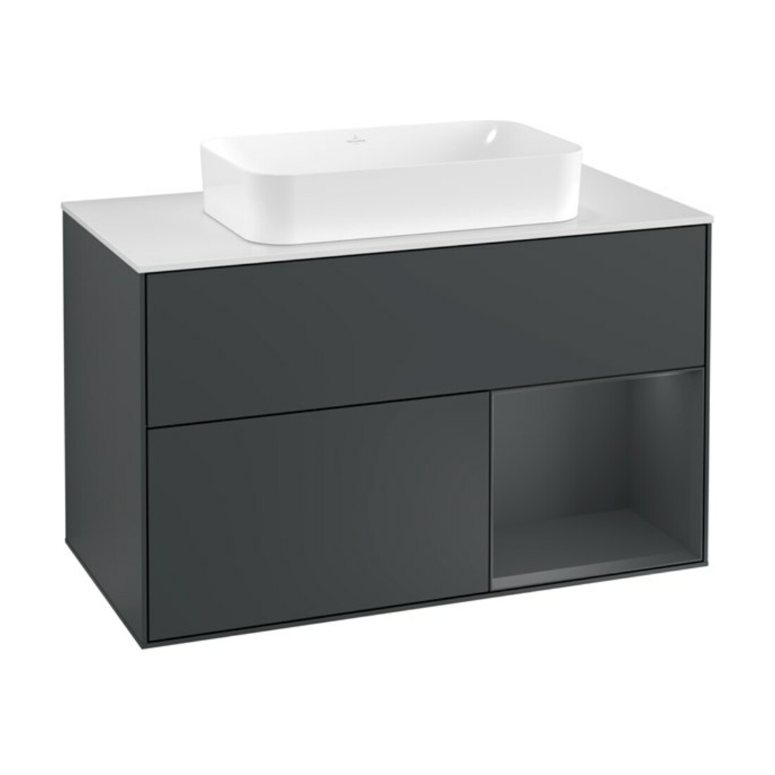 V&B Meuble sous-lavabo Finion 100, éclairage mural, blanc mat, poignée rouge mat laqué, rouge mat laqué