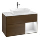 V&B Meuble sous-lavabo Finion 100, éclairage mural, blanc mat, porte blanc mat Lac, veinage noyer-1