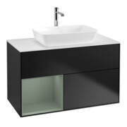 V&B Meuble sous lavabo Finion 100, éclairage mural, blanc mat, rangement huile mat laqué, bleu mat laqué