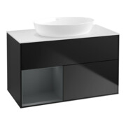 V&B Meuble sous lavabo Finion 100, éclairage mural, blanc mat, rangement médium mat laqué, bleu mat laqué