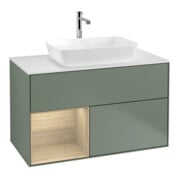 V&B Meuble sous lavabo Finion 100, éclairage mural, blanc mat, rangement ouvert, huile mat laqué-1