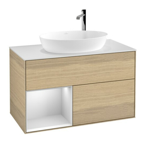 V&B Meuble sous lavabo Finion 100, éclairage mural, blanc mat, réglette blanc mat Lac, Oa ven