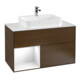 V&B Meuble sous lavabo Finion 100, éclairage mural, blanc mat, réglette gauche, laqué, noyer veneer-1