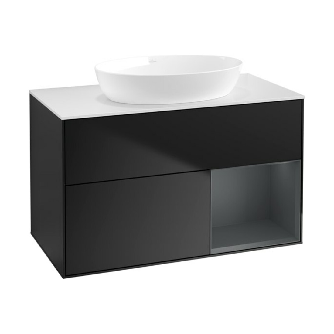 V&B Meuble sous lavabo Finion 100, éclairage mural, blanc mat, réglette médium mat laqué, bleu mat laqué