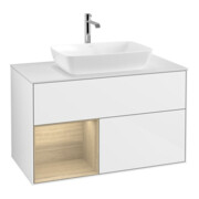 V&B Meuble sous lavabo Finion 100, éclairage mural, blanc mat, réglette Oa ven, blanc brillant laqué-1