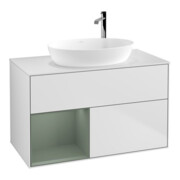 V&B Meuble sous lavabo Finion 100, éclairage mural, blanc mat, réglette olivier mat lacqué