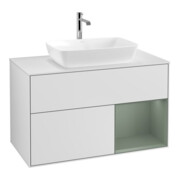 V&B Meuble sous lavabo Finion 100, éclairage mural, blanc mat, réglette olivier mat lacqué, blanc mat lacqué-1