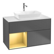 V&B Meuble sous lavabo Finion 100, éclairage mural, blanc mat, réglette or mat, anthracite mat