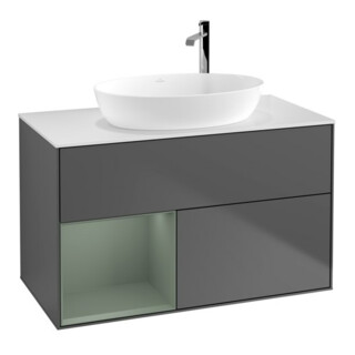 V&B Meuble sous lavabo Finion 100, éclairage mural, blanc mat, régulateur huile, anthracite mat
