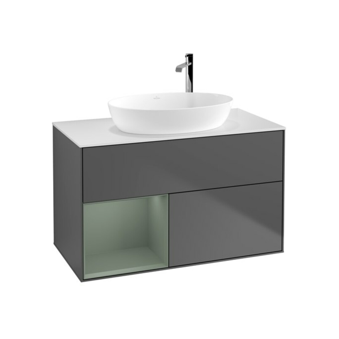 V&B Meuble sous lavabo Finion 100, éclairage mural, blanc mat, régulateur huile, anthracite mat