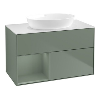 V&B Meuble sous lavabo Finion 100, éclairage mural, blanc mat, régulé huilé mat laqué