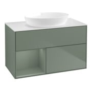 V&B Meuble sous lavabo Finion 100, éclairage mural, blanc mat, régulé huilé mat laqué