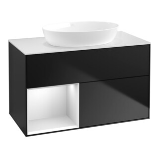 V&B Meuble sous lavabo Finion 100, éclairage mural, blanc mat, tiroir blanc mat, bleu mat