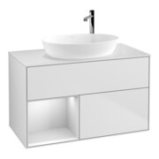 V&B Meuble sous lavabo Finion 100, éclairage mural, blanc mat, tiroir blanc mat laqué